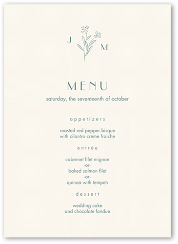 Simple Sprig Wedding Menu, Blue, 5x7 Flat Menu, Matte, Signature Smooth Cardstock, Square