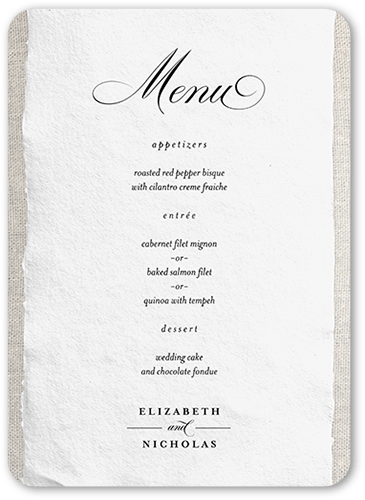 Patterned Paper Wedding Menu, Beige, 5x7 Flat Menu, Matte, Signature Smooth Cardstock, Rounded