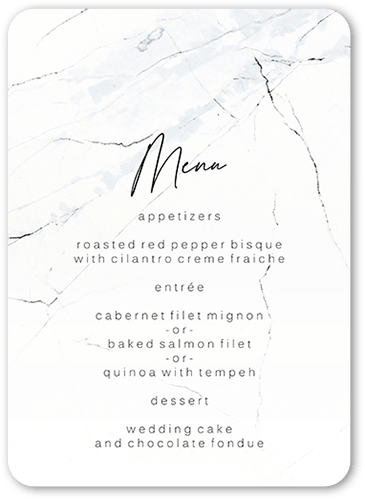 Married Marble Wedding Menu, White, 5x7 Flat Menu, 100% Recycled Cardstock , Rounded