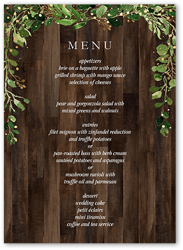 Barn Door Wedding Menu, Brown, 5x7 Flat Menu, Pearl Shimmer Cardstock, Square