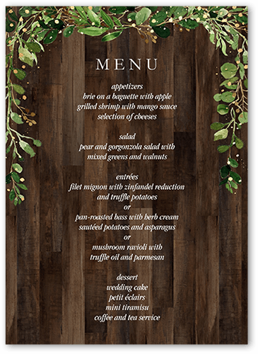 Barn Door Wedding Menu, Brown, 5x7 Flat Menu, Luxe Double-Thick Cardstock, Square