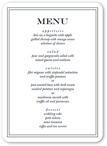 Classic Simple Script Wedding Menu, White, 5x7 Flat Menu, Pearl Shimmer Cardstock, Rounded, White