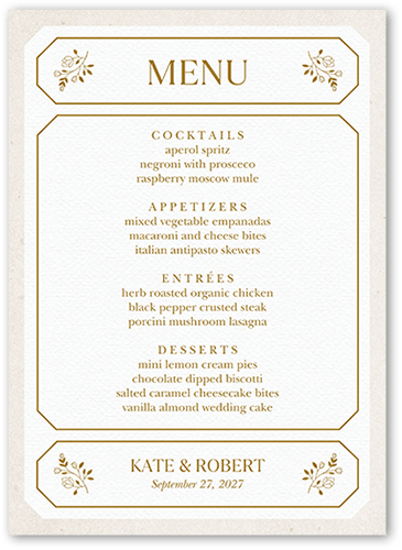 Eloquently Enclosed Wedding Menu, White, 5x7 Flat Menu, Luxe Double-Thick Cardstock, Square