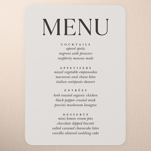 Official Headlines Wedding Menu, Beige, 5x7 Flat Menu, Matte, Signature Smooth Cardstock, Rounded, Apricot Mousse