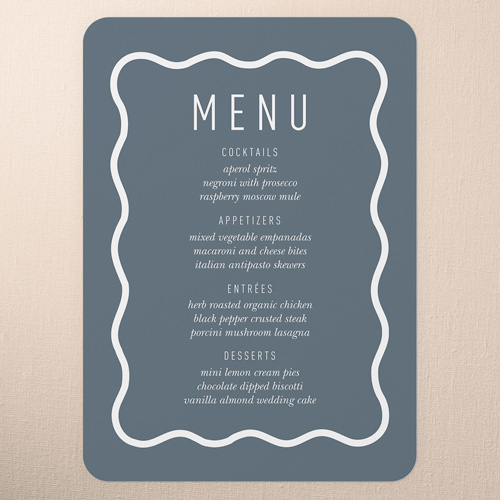 Wavy Foil Frame Wedding Menu, Gray, 5x7 Flat Menu, Pearl Shimmer Cardstock, Rounded, Gray
