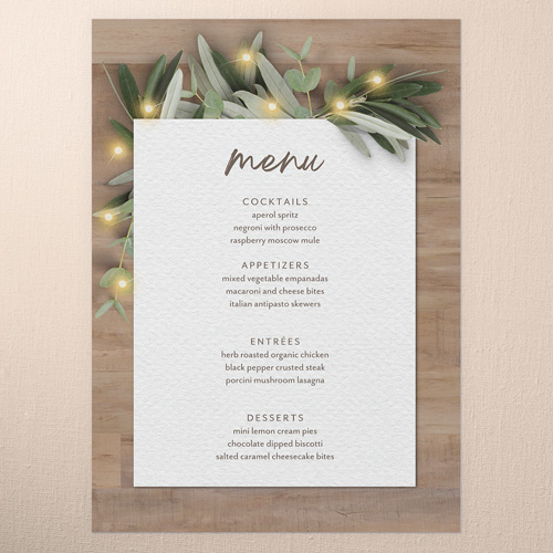 Laurel Accent Wedding Menu, Beige, 5x7 Flat Menu, Write Your Own Greeting, Luxe Double-Thick Cardstock, Square