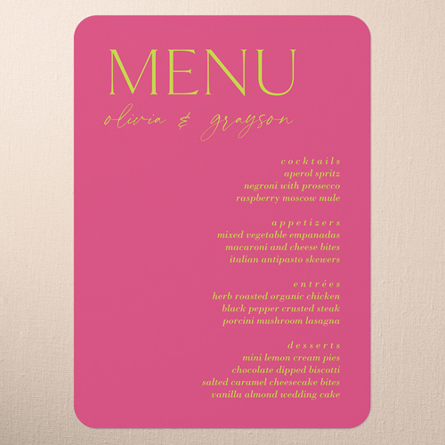 Editable Edition Wedding Menu, Pink, 5x7 Flat Menu, Standard Smooth Cardstock, Rounded