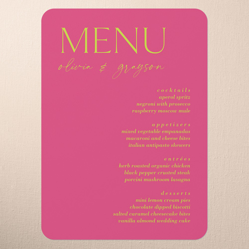 Editable Edition Wedding Menu, Pink, 5x7 Flat Menu, Write Your Own, Matte, Signature Smooth Cardstock, Rounded