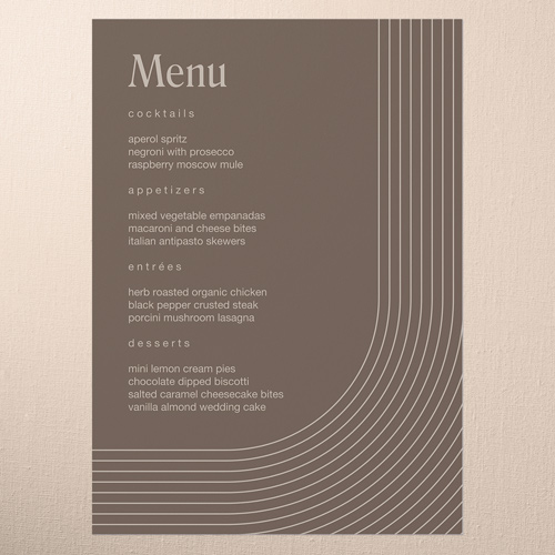 Round Bands Wedding Menu, Brown, 5x7 Flat Menu, Write Your Own Greeting, Pearl Shimmer Cardstock, Square