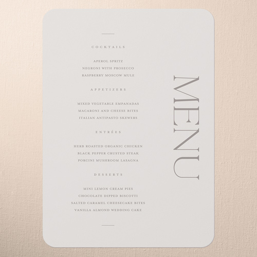 Vertical Headline Wedding Menu, Gray, 5x7 Flat Menu, Standard Smooth Cardstock, Rounded