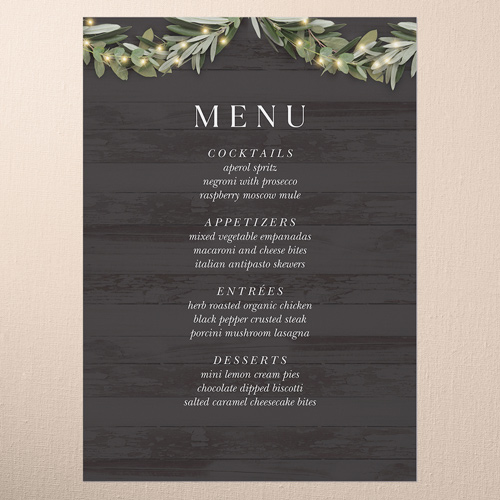 Wooden Wonders Wedding Menu, Black, 5x7 Flat Menu, Pearl Shimmer Cardstock, Square, Black