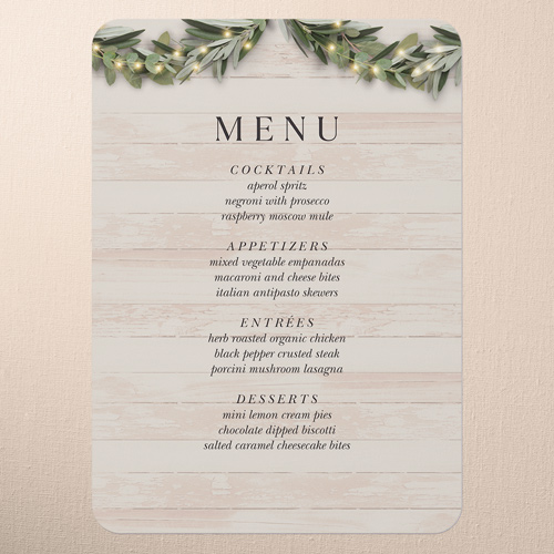 Wooden Wonders Wedding Menu, Brown, 5x7 Flat Menu, 100% Recycled Cardstock ?, Rounded