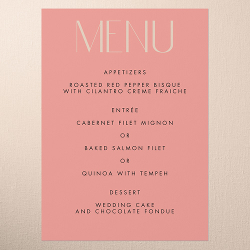 Chromatic Charm Wedding Menu, Pink, 5x7 Flat Menu, Luxe Double-Thick Cardstock, Square