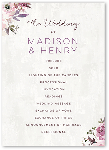 Painted Promise Wedding Program, Purple, 5x7 Flat Program, Pearl Shimmer Cardstock, Square, Warm Lilac