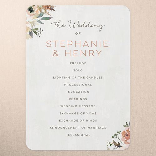 Painted Promise Wedding Program, Beige, 5x7 Flat Program, 100% Recycled Cardstock , Rounded