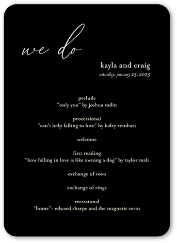 Finally Time Wedding Program, Black, 5x7 Flat Program, 100% Recycled Cardstock , Rounded, Black