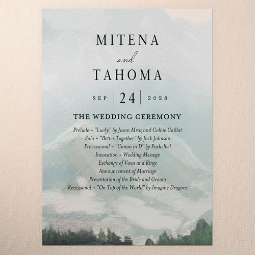 Mountain Lake Wedding Program, White, 5x7 Flat Program, Luxe Double-Thick Cardstock, Square, White