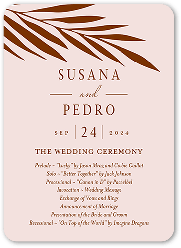 Brilliant Pampas Wedding Program, Brown, 5x7 Flat Program, Standard Smooth Cardstock, Rounded, Chestnut