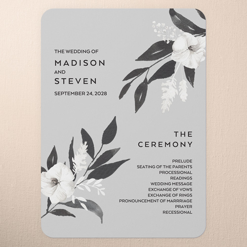 Evening Flower Wedding Program, Grey, 5x7 Flat Program, Standard Smooth Cardstock, Rounded, Iron