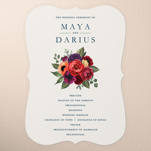 Blossom Burst Wedding Program, Blue, 5x7 Flat Program, 100% Recycled Cardstock , Bracket