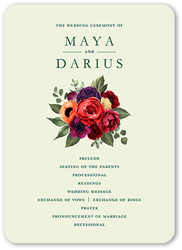 Blossom Burst Wedding Program, Black, 5x7 Flat Program, Matte, Signature Smooth Cardstock, Rounded, Shadow Box