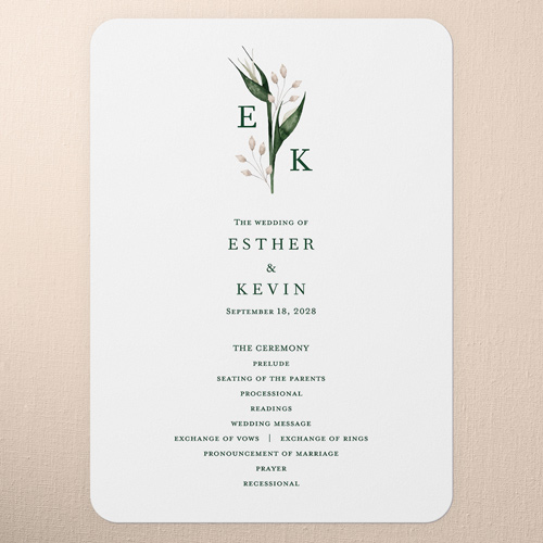 Tropical Flora Wedding Program, White, 5x7 Flat Program, Standard Smooth Cardstock, Rounded, White