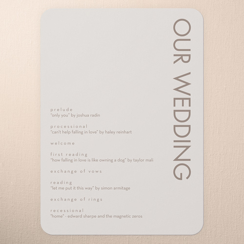 Softly Together Wedding Program, Grey, 5x7 Flat Program, Standard Smooth Cardstock, Rounded