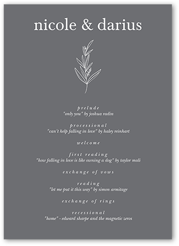 Sweet Leaf Wedding Program, Grey, 5x7 Flat Program, Standard Smooth Cardstock, Square, Steel