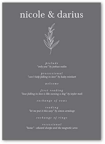 Sweet Leaf Wedding Program, Grey, 5x7 Flat Program, Standard Smooth Cardstock, Square