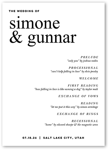 Modern Milestone Wedding Program, White, 5x7 Flat Program, Luxe Double-Thick Cardstock, Square, White