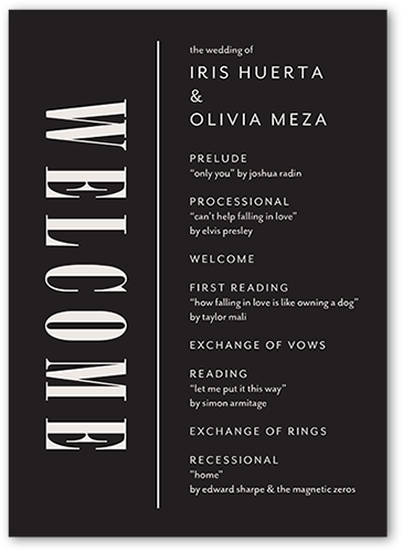 Fanciful Flair Wedding Program, Grey, 5x7 Flat Program, Pearl Shimmer Cardstock, Square, Charcoal