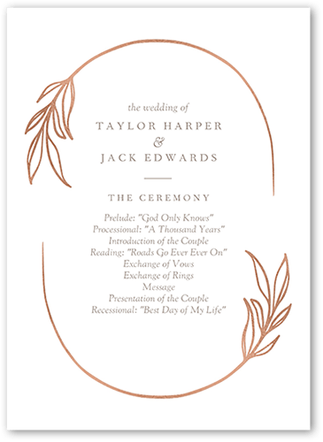 Ornate Oval Wedding Program, Pink, 5x7 Flat Program, Matte, Signature Smooth Cardstock, Square, Blush