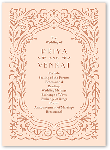 Wonderful Weave Wedding Program, Pink, 5x7 Flat Program, Pearl Shimmer Cardstock, Square