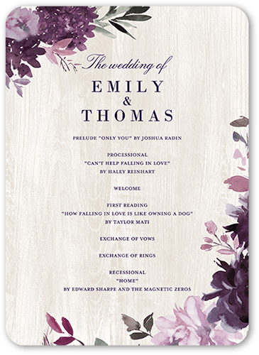 Muted Florals Wedding Program, Purple, 5x7 Flat Program, Matte, Signature Smooth Cardstock, Rounded