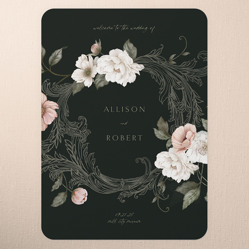 Peaceful Flowers Wedding Program, Black, 5x7 Flat Program, 100% Recycled Cardstock , Rounded, Black