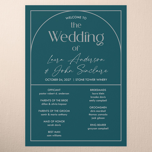 Geometric Impression Wedding Program, Blue, 5x7 Flat Program, 100% Recycled Cardstock ?, Square