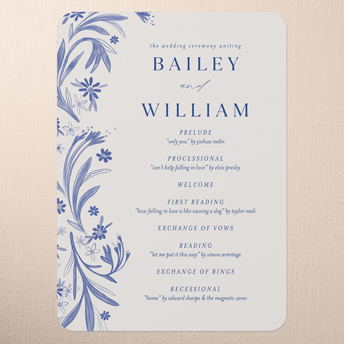 Floral Whimsy Wedding Program, Blue, 5x7 Flat Program, Matte, Signature Smooth Cardstock, Rounded