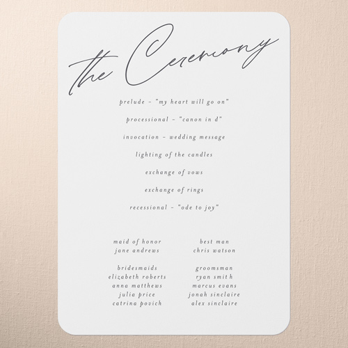 Timeless Typeface Wedding Program, White, 5x7 Flat Program, 100% Recycled Cardstock , Rounded
