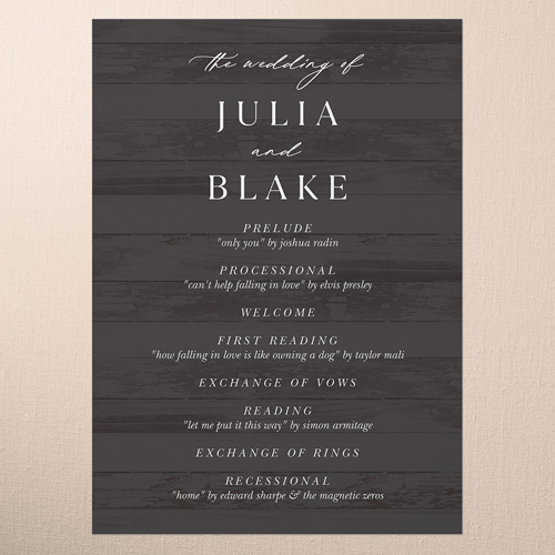 Wooden Wonders Wedding Program, Black, 5x7 Flat Program, 100% Recycled Cardstock , Square, Black