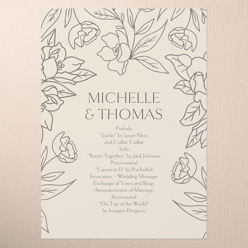Floral Fantasy Wedding Program, Beige, 5x7 Flat Program, Pearl Shimmer Cardstock, Square