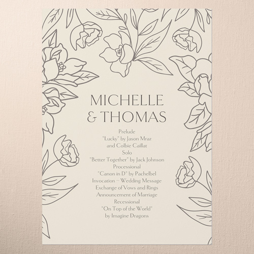 Floral Fantasy Wedding Program, Beige, 5x7 Flat Program, Luxe Double-Thick Cardstock, Square, Cream