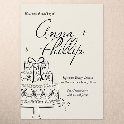 Illustration Cake Wedding Program, Beige, 5x7 Flat Program, Matte, Signature Smooth Cardstock, Square, Cream