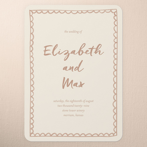Doodle Border Wedding Program, Beige, 5x7 Flat Program, Matte, Signature Smooth Cardstock, Rounded, Hazelnut