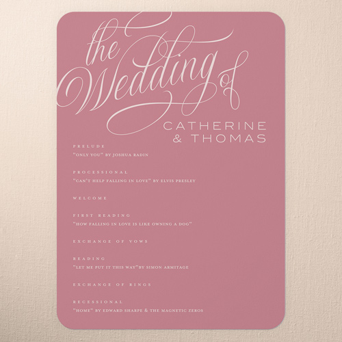 The Wedding Of Wedding Program, Pink, 5x7 Flat Program, Matte, Signature Smooth Cardstock, Rounded, Faded Rose
