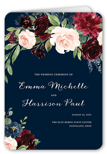 Exquisite Bouquet Wedding Program, Blue, 5x7, Pearl Shimmer Cardstock, Rounded