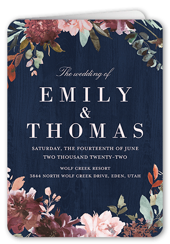 Harvest Time Florals Wedding Program, Blue, 5x7, Pearl Shimmer Cardstock, Rounded