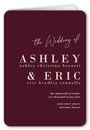 Elegant Formula Wedding Program, Purple, 5x7, Matte, Folded Smooth Cardstock, Rounded, Spiced Wine