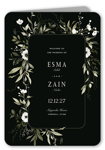 Floral Filigree Wedding Program, Black, 5x7, Matte, Folded Smooth Cardstock, Rounded, Black