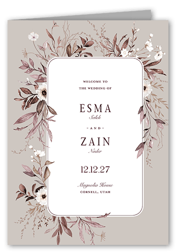 Floral Filigree Wedding Program, Beige, 5x7, Matte, Folded Smooth Cardstock, Square, Antique White