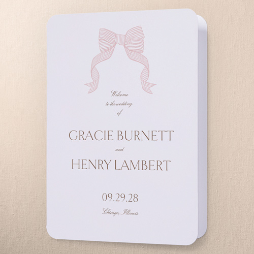 Classical Bow Wedding Program, Pink, 5x7, Matte, Folded Smooth Cardstock, Rounded, Ballet Slipper
